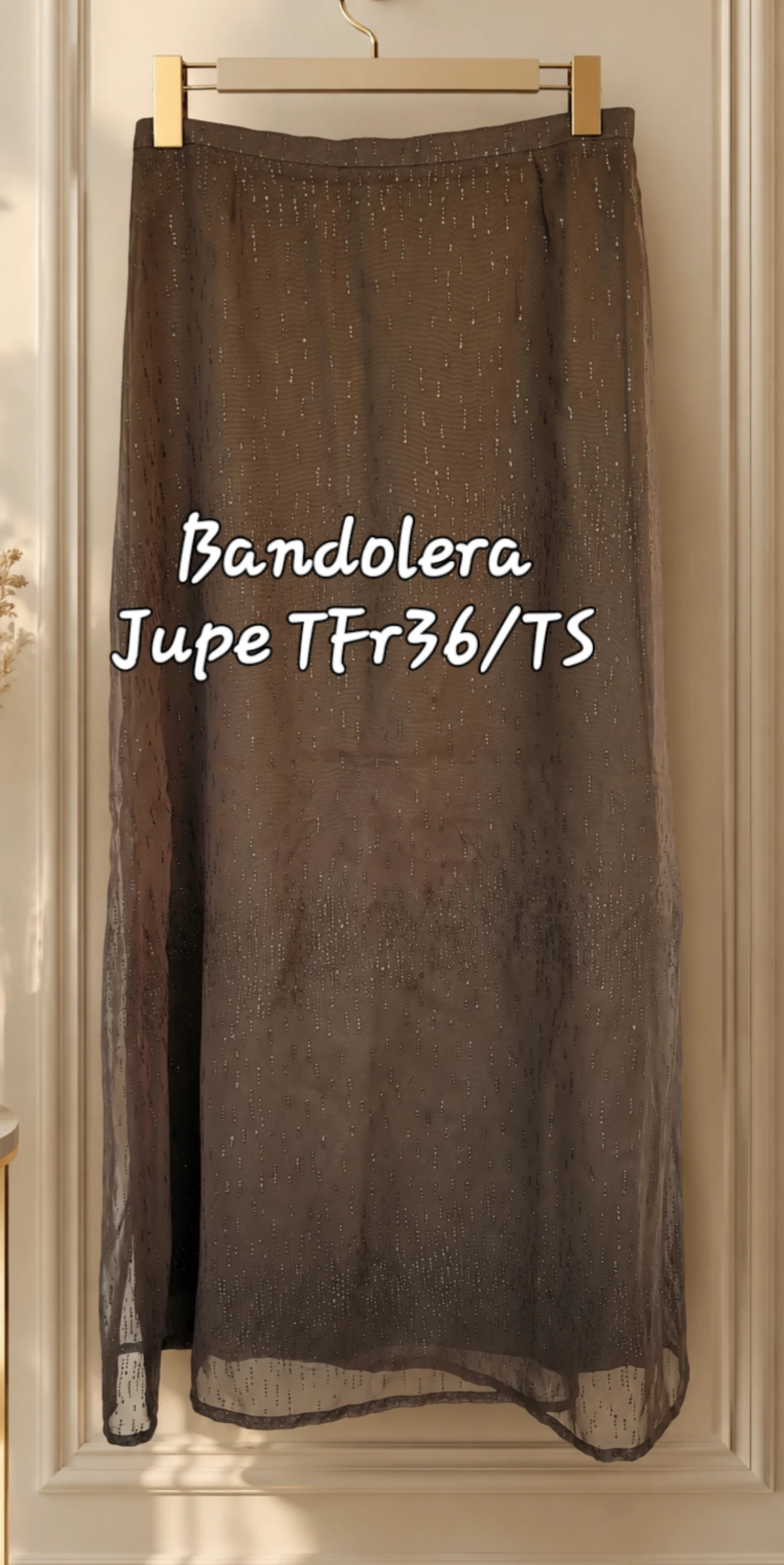 Bandolera Jupe TFr36/TS -Longue&Doubĺée -Voile Kaki avec Paillettes en TBE
